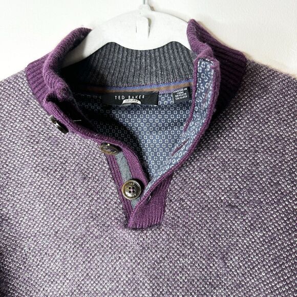 Ted Baker Sweater Mens S Maroon Wool Alpaca Pullover Henley Tweed Preppy Classic - Picture 3 of 13